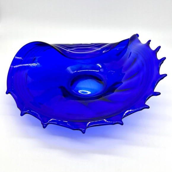Makora Krosno Cobalt Blue Art Glass Bowl Centerpiece Modern Decor‎ Conch Shell